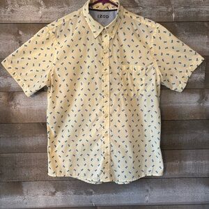 IZOD Pale Yellow Short-Sleeve Button-Down Shirt with Blue Pineapple Print